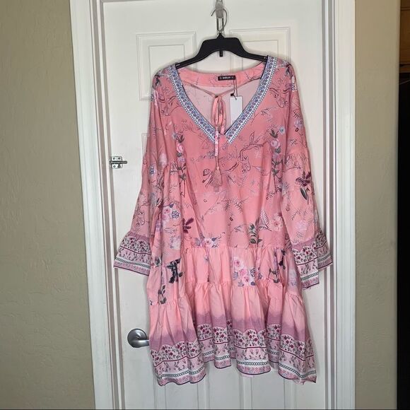 Sheilay Boho Oversized Pink Dress Bell Sleeves Size Small - Picture 1 of 12